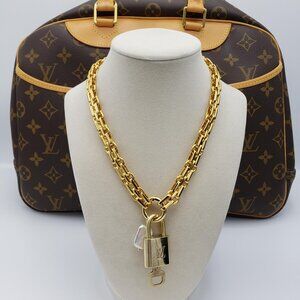 Authentic Louis Vuitton Padlock w/Unbranded Stainless Steel Gold Plated Chain